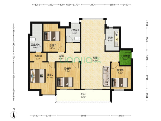 阳光城兰园翡丽湾 4室1厅2卫 121平方
