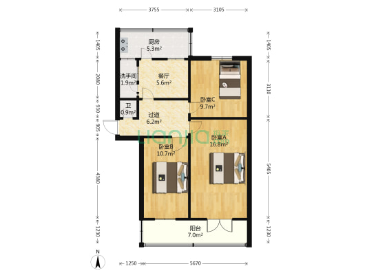 二十九中宿舍 3室1厅2卫 73平方