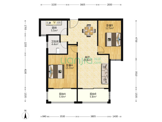 盛世豪园(二期) 2室1厅1卫 84平方
