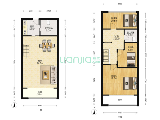 浏河汇金广场 3室1厅2卫 73平方