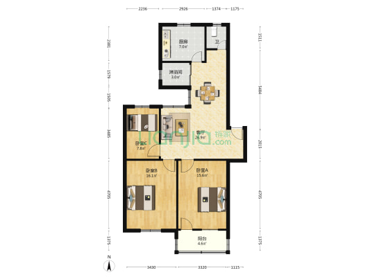 粮食局宿舍(亭湖区) 3室1厅2卫 98平方