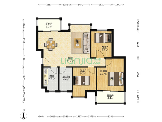 丰园城丰祥苑 3室1厅1卫 98平方