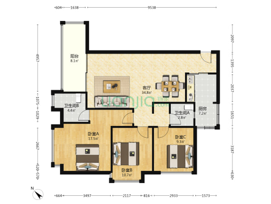 鹭岛金沙壹品 3室1厅2卫 118平方