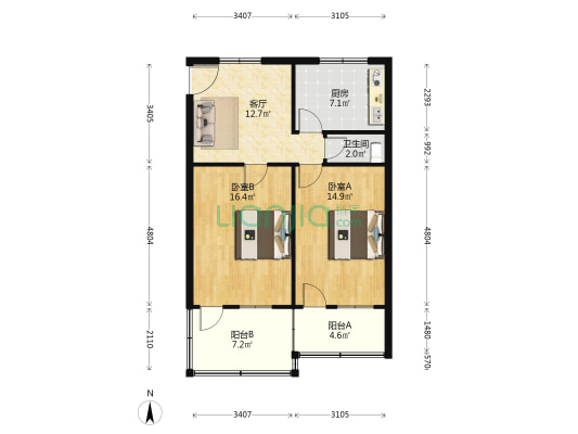 原化工局家属楼 2室1厅1卫 73平方