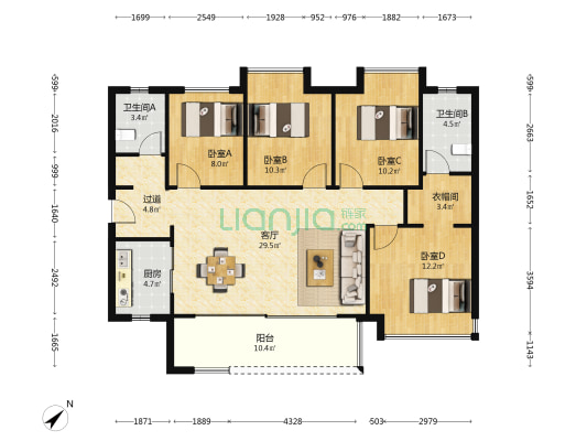 招商依山樾 4室1厅2卫 129平方