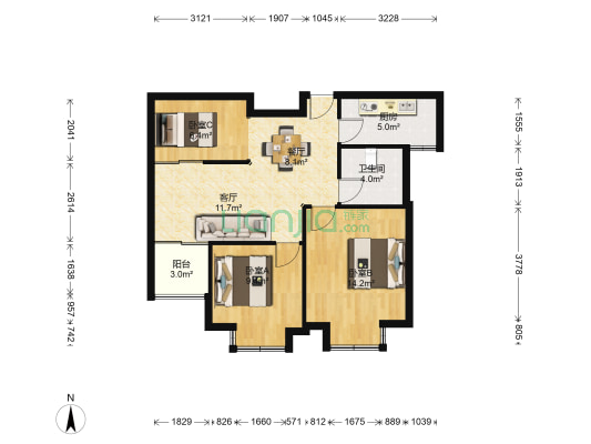 金鼎名城 3室2厅1卫 88平方