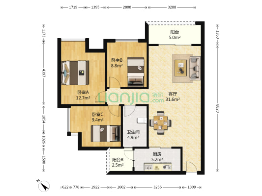 北斗星苑 3室1厅1卫 99平方