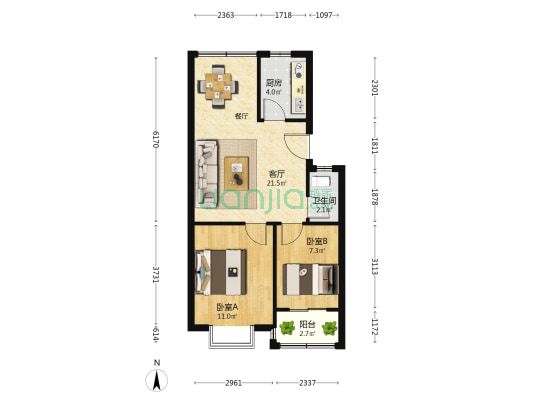 安康小区 2室1厅1卫 61平方