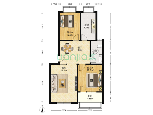 芳华苑小区 2室2厅1卫 96平方