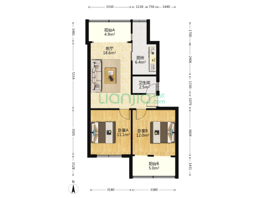 木材公司家属院 2室1厅1卫 66平方