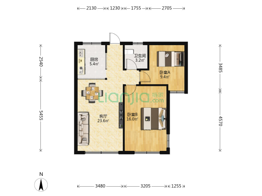 中国铁建梅溪青秀一期 2室1厅1卫 75平方