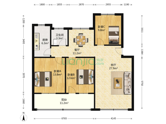 林科大教工宿舍 3室2厅1卫 102平方