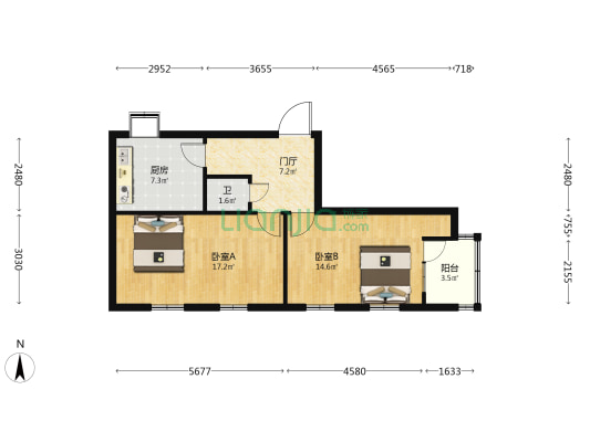 六一社区4号院 2室0厅1卫 63平方