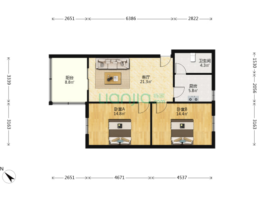 鼓楼北一街二巷子1号 2室1厅1卫 83平方