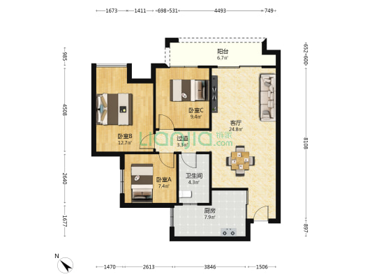 中梁和苑 3室1厅1卫 92平方