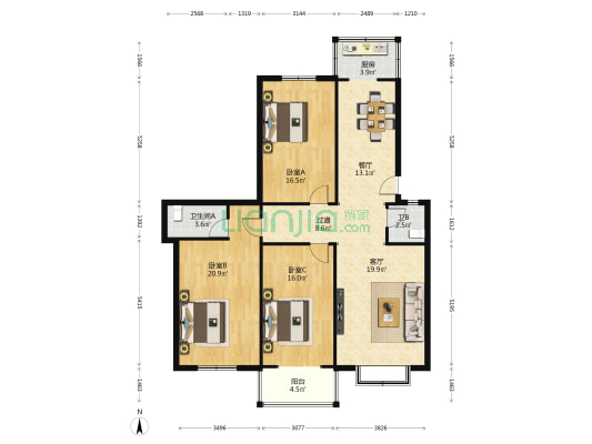 城运公寓 3室2厅2卫 135平方