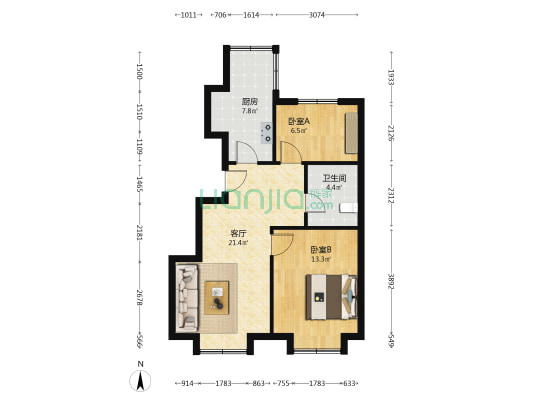 天房发展·林里公园 2室1厅1卫 75平方