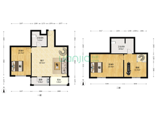 儒林园 2室1厅2卫 69平方