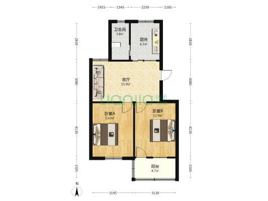 北京北路102号 2室1厅1卫 67平方