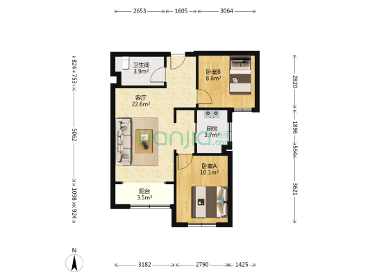 奥林景苑 2室1厅1卫 76平方
