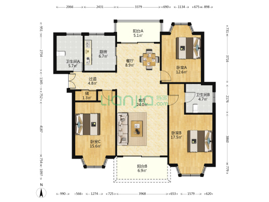 新文苑 3室2厅2卫 152平方