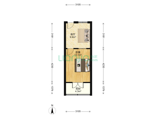 凤起路417号 1室1厅0卫 38平方