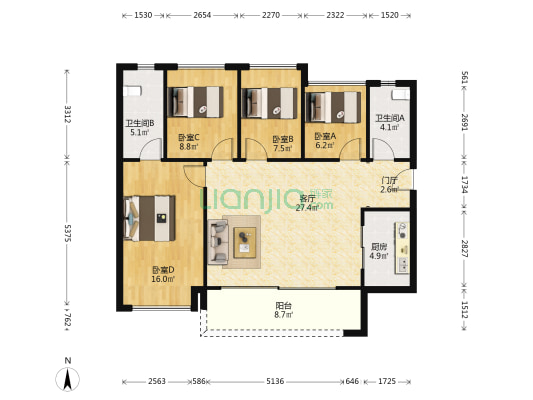 三水碧桂园印象北江 4室1厅2卫 110平方
