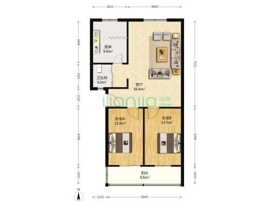 红专路42号院 2室1厅1卫 103平方