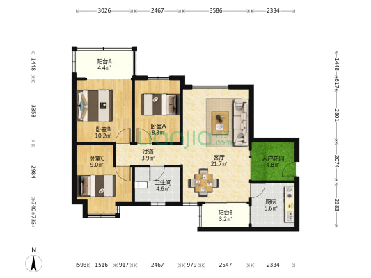 仲恺农业工程学院教工宿舍 3室1厅1卫 98平方