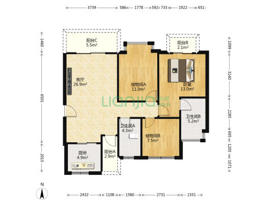 碧水湾花园 1室1厅2卫 99平方