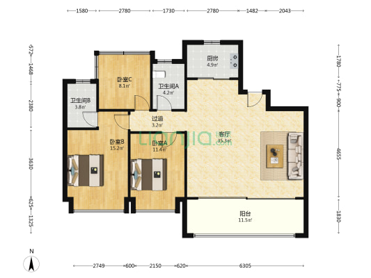 伟星都荟之门 3室1厅2卫 131平方