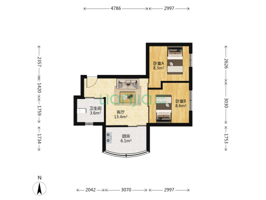 城建商务公寓 2室1厅1卫 65平方