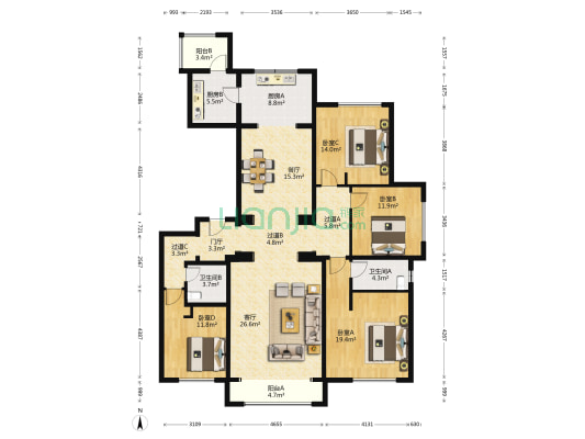 中海九号公馆三区 4室2厅2卫 172平方