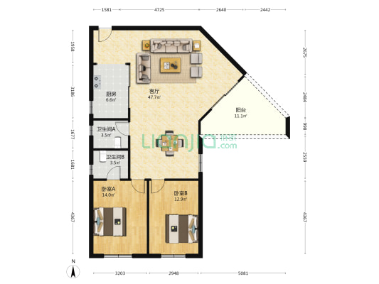 富门花园 2室1厅2卫 112平方