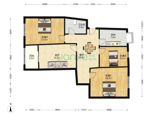 水南安居小区 3室2厅1卫 113平方