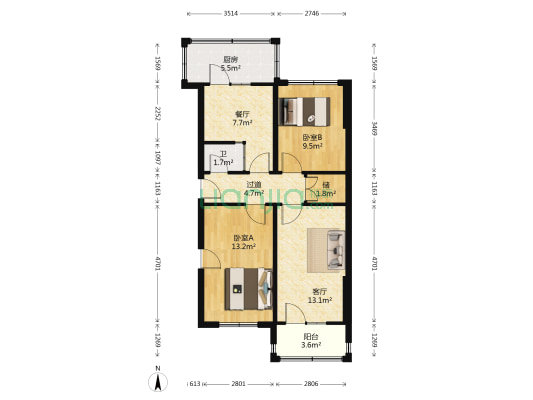 凤凰台一街小区 2室2厅1卫 92平方