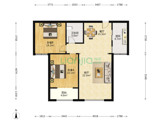 高新水晶国际 2室2厅1卫 105平方