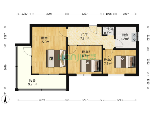 解放路一段97号 3室0厅1卫 61平方