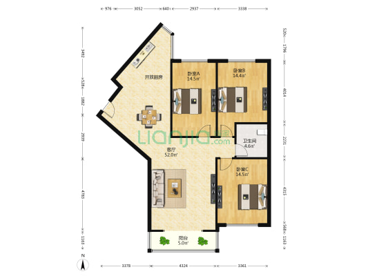 现代铭园 3室1厅1卫 132平方
