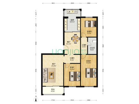 育华小区 3室2厅1卫 122平方