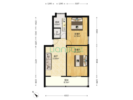 德盛路26号 2室1厅1卫 59平方