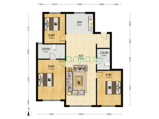 龙湖·景粼玖序 3室1厅2卫 128平方