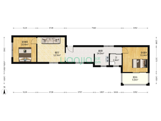 香樟园 2室1厅1卫 72平方