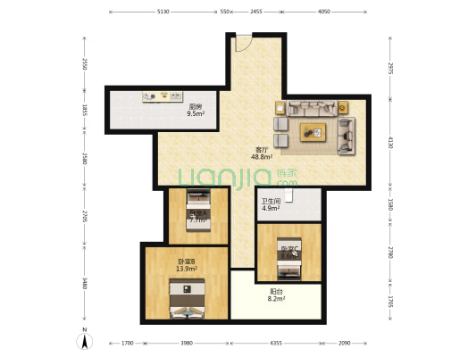 中天世纪新城九十组团 3室1厅1卫 122平方