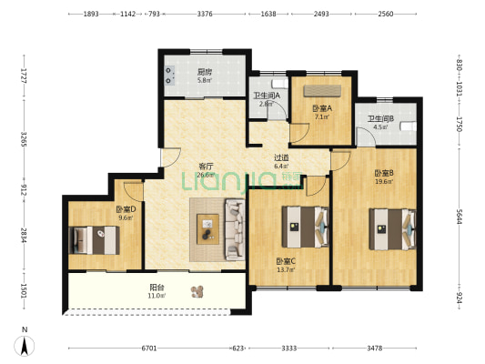 紫阅云宸里 4室1厅2卫 137平方