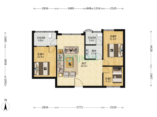 明霞大道中十四号 3室1厅2卫 70平方