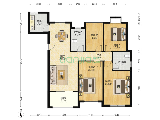 聆湖尚郡 3室1厅2卫 128平方