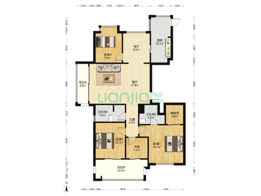 古月·滨江一号 4室2厅2卫 143平方
