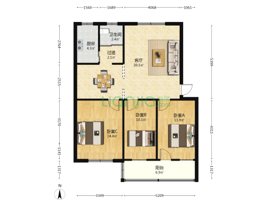 东安五区 3室1厅1卫 98平方