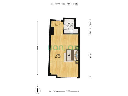 中环酒店公寓 1室0厅1卫 58平方